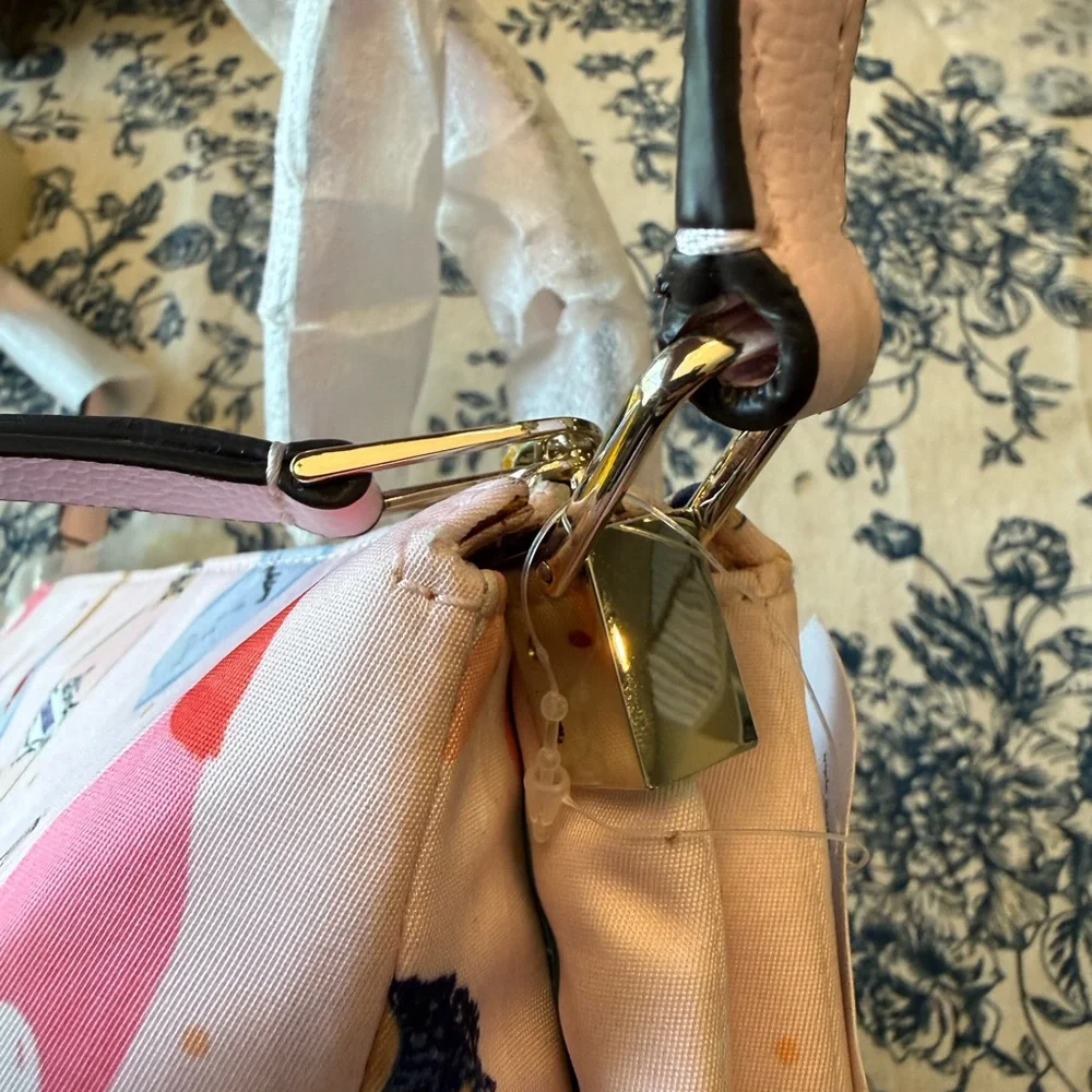 Kate Spade New York Dawn Pink Nylon Champagne Triple Gusset Crossbody Bag NEW